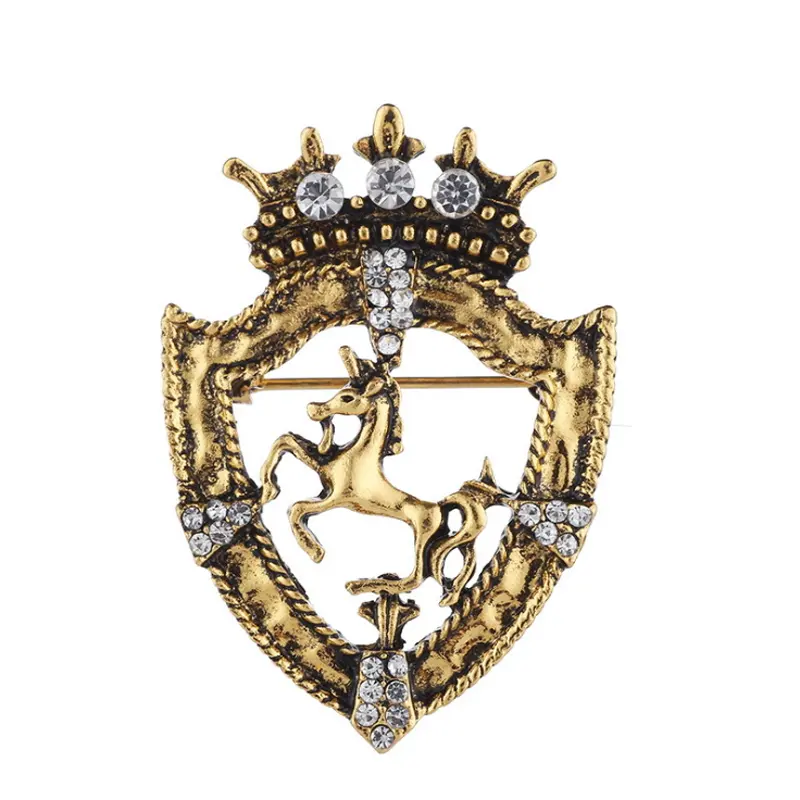 DIY jewelry accessories custom made mens gold brooch silver crystal crown shield unicorn collar needle badge brooches for suit