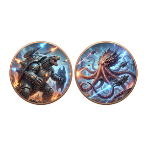 Set di Monete Commemorative in Rame Puro .999 da 1 oz - Mecha Godzilla vs. Kraken Armati: Battaglia Sci-Fi, Arte da Collezione Rotonda Moderna Stampata UV - Product Image 1