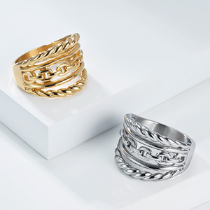 แหวนโซ่ถักหลายเส้นแบบยูนิเซ็กซ์ แหวนนิ้วชี้สีทองเหล็ก ของขวัญเครื่องประดับ - Product Image 2