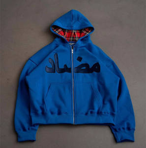 Felpa con Cappuccio e Zip Personalizzata CCY di Alta Qualità, Streetwear Oversize con Fodera <span class=keywords><strong>a</strong></span> <span class=keywords><strong>Quadri</strong></span>, Felpa Corta Invernale - Product Image 3