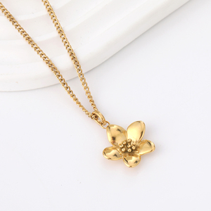 สร้อยคอสแตนเลสชุบทองคำประดับดอกไม้ประจำเดือนเกิดพร้อมจี้รูปดอกบัว ดีไซน์ทันสมัยสำหรับเป็นของขวัญในงานปาร์ตี้สำหรับผู้หญิง - Product Image 2