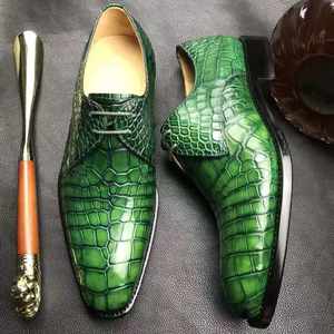 أحدث أحذية رجالية على الطراز الأخضر مقاس 13 الولايات المتحدة من جلد التمساح الطبيعي مقاس <span class=keywords><strong>15</strong></span> حذاء رجالي أحذية فاخرة مخصصة للرجال - Product Image 5