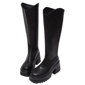 Bottines à talon épais de 9 cm pour femmes, dessus en cuir véritable - Product Image 6