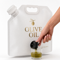 Pochette personnalisée pour huile d'olive avec bec verseur et valve, en feuille d'aluminium de qualité alimentaire, pour emballage liquide, format stand-up