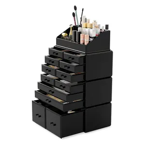 Caja de exhibición negra para maquillaje, caja de almacenamiento para cosméticos, 12 cajones