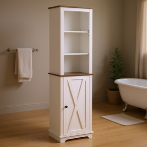 Farmhouse <b>White</b> <b>Tall</b> <b>Bathroom</b> <b>Cabinet</b> 15.5x11.75x63 Adjustable Door Storage Furniture - Product Image 2