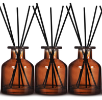 Diffuseur de parfum d'ambiance de luxe en verre ambré avec décoration dorée en métal, bouteilles vides scellées au liège de 3,5-4,2 oz, 20 bâtonnets diffuseurs, design unique pour la maison