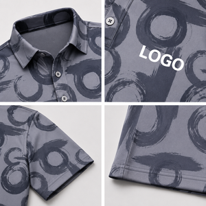 Chemises Polo de Golf Personnalisées avec Logo Imprimé pour Hommes, Motif Circulaire Abstrait Gris, Manches Courtes, Marque Privée, Fabricant OEM ODM - Product Image 4