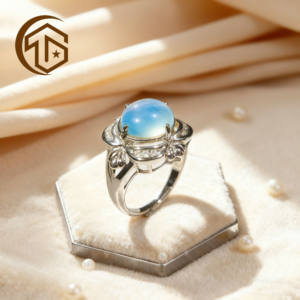 Anneaux pour hommes en pierre de lune naturelle de haute qualité, moissanite, argent sterling 925, alliance blanche pour femmes pour la Saint-Valentin - Product Image 1