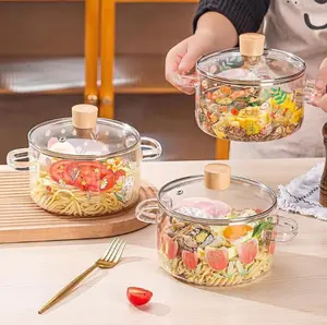 Glass Cooking Pot 1700ml Heat-Resistant Borosilicate Glass Stew Pot With Lid Safe Handle Nonstick Sauce Pot To Heat Noodle Soup