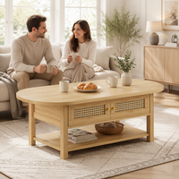 Table basse en chêne Japandi OEM avec étagère de rangement, mobilier léger en bois pour bureau à domicile et coin lecture