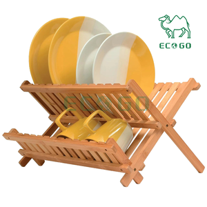 Séchoir à 2 couches pour la vaisselle et les égouttoirs Vaisselle de cuisine pliable Porte-vaisselle en bambou - Product Image 1