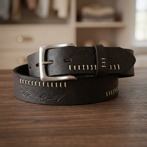 Ceinture pour homme BS INTERNATIONAL vintage à boucle carrée en acier, en cuir de vachette, écologique, imperméable, haute résistance, robuste, 3,8 cm - Product Image 1