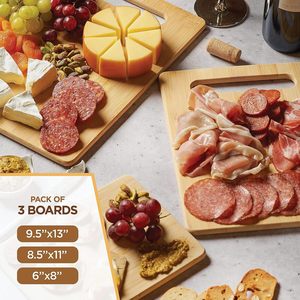 Bamboo Cutting Board <b>Set</b> 3-Piece Rectangle With Handle For Kitchen Use - Product Image 3
