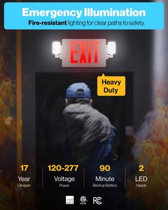 For Exit Signs Emergency Lights Two Adjustable <b>LED</b> Backup <b>Battery</b> Red 94V-0 Fire Resistant 120-277V Indoor Building Wall/Ceiling - Product Image 2
