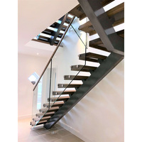 Luxus villa Innen Fertighaus LED-Beleuchtung Stahl Stringer Holztreppe einfache Treppe Design