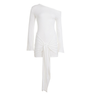 Robe courte trapèze décontractée unie à manches évasées plissées, taille haute, infroissable, respirante, écologique, en Spandex/Polyester - Product Image 5