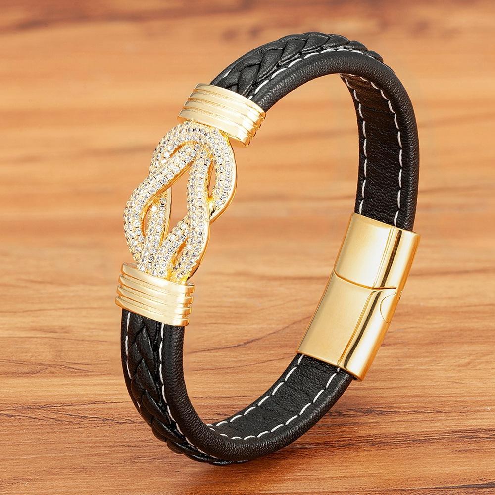 Luxury Trendy Leather Bracelet Men Custom Stainless Steel
