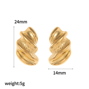 Cross Border Ribbed Bread <b>Stud</b> Earrings 18k Gold Plated <b>Titanium</b> Steel Geometric Design Fashion Jewelry - Product Image 5