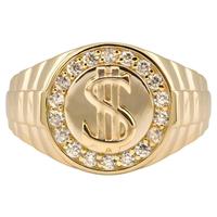 Großhandel Goldton Dollarzeichen Zirkon Halo Herrenring Vertikaler Rillenring Hip-Hop Maßgefertigter Unisex Statement Fingerschmuck