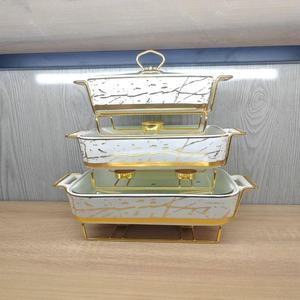 Plat <span class=keywords><strong>rectangulaire</strong></span> en céramique nordique avec poignées, vaisselle de luxe pour hôtels et restaurants, plat chauffant à bougie pour aliments chauds - Product Image 6