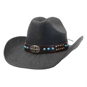 Sombrero Fedora de Paja N44 para Uso Diario, Viajes, Playa, Casual, Negocios, con Banda de Remache Turquesa - Product Image 1
