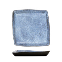 Plato Cuadrado Granilla de 21x21cm, Azul con Diseño de Puntos, Vajilla de Cerámica