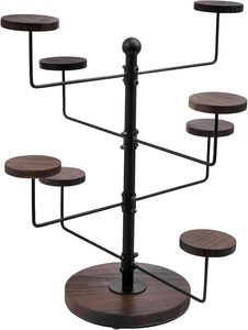 Support de table en métal noir mat industriel avec crochets ronds en <span class=keywords><strong>bois</strong></span> massif brûlé rustique, présentoir de table - Product Image 2