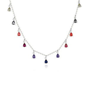 Trendy Sterling Silber Quaste Wasser tropfen Zirkon Choker Schlüsselbein Kette farbige Edelstein Halskette Frauen - Product Image 5