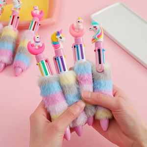 Shuttle Rainbow Plush 0.5 Mm Cute Cartoon <b>Pens</b> School 6-In-1 Multicolor Fluffy <b>Retractable</b> Ballpoint <b>Pen</b> Promotional Silk Screen - Product Image 1