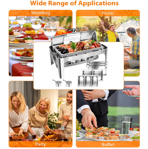 TAIDING Moderno Calentador <span class=keywords><strong>de</strong></span> <span class=keywords><strong>Alimentos</strong></span> <span class=keywords><strong>de</strong></span> Acero Inoxidable 201 para Buffet, Equipo <span class=keywords><strong>de</strong></span> Servicio para Catering, 9L, con Estufa <span class=keywords><strong>de</strong></span> Alcohol Dorada, Calentador <span class=keywords><strong>de</strong></span> Plato para Calentar al Vapor - Product Image 4