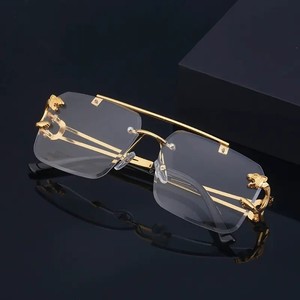 Lunettes de soleil tendance 2023 pas chères, style vintage, tête de léopard, double pont, sans monture, protection UV400, pour femmes - Product Image 3