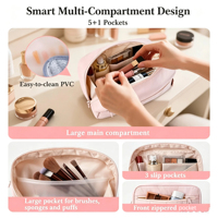 Sac de maquillage personnalisé, trousse de toilette de voyage, sac cosmétique rembourré pour femmes, organiseur de maquillage, pochette à ouverture large
