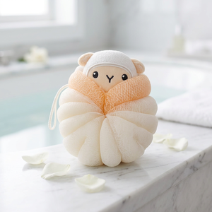Éponge de bain mignonne en forme de mouton, peluche animale, boule de bain moussante en maille douce, en PE, forme de fleur simple pour adultes - Product Image 4