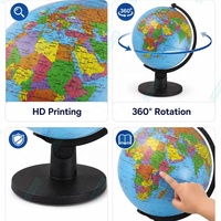 Écran HD 10 pouces pour impression éducative 360° °   Globe terrestre rotatif bleu pour étudiants, carte du monde politique et géographique de bureau