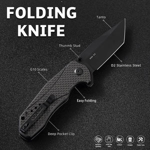 Pisau Lipat Saku EMHTiii untuk Hari Ayah dan Hari Valentine, dengan Gagang Serat Karbon, Bilah D2 Kekerasan Tinggi, Cocok untuk Berkemah dan Berburu - Product Image 4