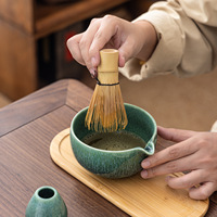 Ensemble traditionnel de thé matcha japonais, kit de cérémonie 8 pièces - Chawan à motif de chat, fouet en bambou (Chasen), cuillère (Chashaku)