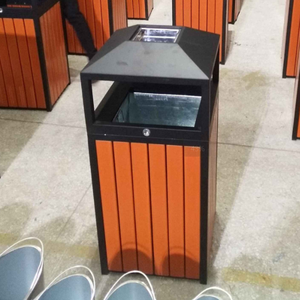 15 Gallon Metal &amp; Wood Outdoor Public Trash Bins with Removable Inner Bucket Classic Style Commercial &amp; Hotel Use - Product Image 3