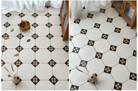Carreaux de porcelaine vintage 200x200 à motif floral marocain, finition mate émaillée, peints à la main, pour sol intérieur