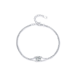 Luxury Dainty Double Chain Round Zircon 925 Sterling <b>Silver</b> Adjustable <b>Bracelet</b> For Elegant Trendy Women Daily Fine Jewelry - Product Image 1