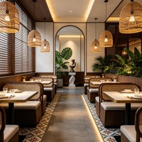 Ensemble de salle à manger moderne pour restaurant, chaise en rotin plastique nordique avec table en marbre et pieds en métal