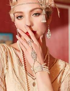 1920年代のフラッパーブレスレットリングセットギャツビーアクセサリーイミテーションパールクリスタルブレスレットアジャスタブルリング - Product Image 6