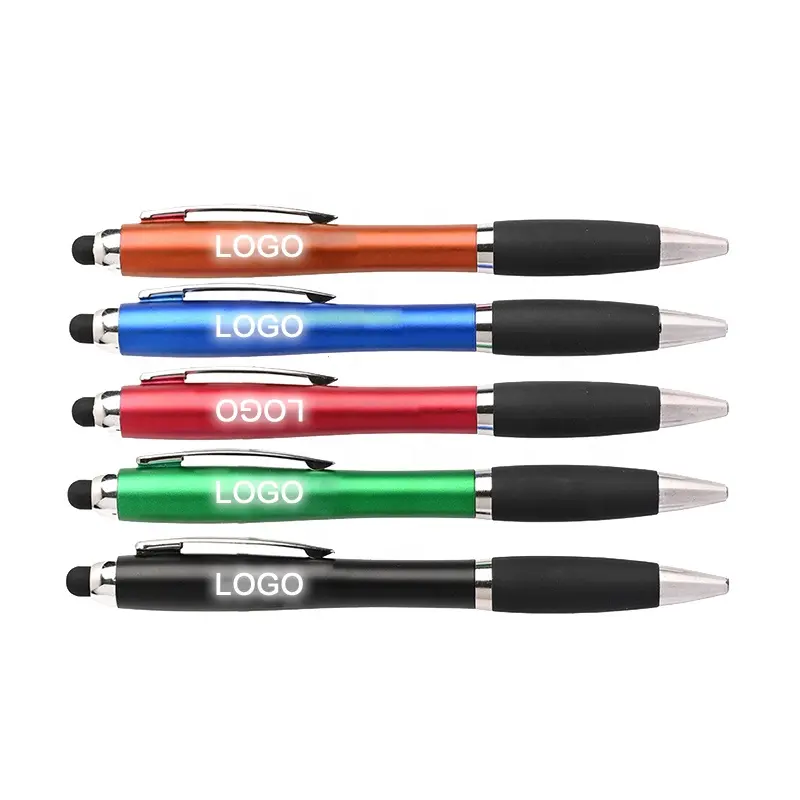 CJ429 قلم إضاءة ليد بشعار مخصص قلم إضاءة جاف مضيء 3 في 1 للهاتف المحمول يعمل باللمس قلم كروي إضاءة ليد هدية دعائية