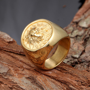 Perhiasan antik personalisasi cincin singa kustom cincin baja tahan karat berlapis PVD emas 18K untuk pria - Product Image 5