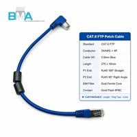 Câble de raccordement RJ45 FTP CAT6 à 90 degrés, 27,5 cm, 24 AWG, PVC bleu avec noyau en ferrite pour connexion Ethernet industrielle