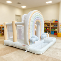 Château gonflable arc-en-ciel couleur macaron avec toboggan et piscine à balles, château gonflable avec fonctions interactives, vente en gros