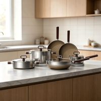 Ensemble de casseroles en acier inoxydable 304 tri-couches, série titane fondu, antiadhésif, compatible gaz et induction, poêle de cuisson C