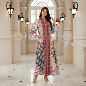 ชุดเดรสทรงสวิงหลวมๆ ลายดอกไม้ แขนยาว คอวี สไตล์ชาติพันธุ์ตะวันออกกลาง ผ้าโพลีเอสเตอร์ สำหรับสุภาพสตรีชาวมุสลิม ชุดแบบอัฟกานิสถาน - Product Image 3