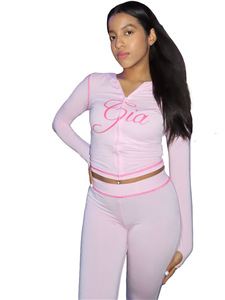 Ensemble de survêtement pour <span class=keywords><strong>femme</strong></span> Gia Hot Sell Spring, sweat à capuche zippé, haut court à manches longues, veste et pantalon, ensemble 2 pièces pour <span class=keywords><strong>femme</strong></span> - Product Image 4