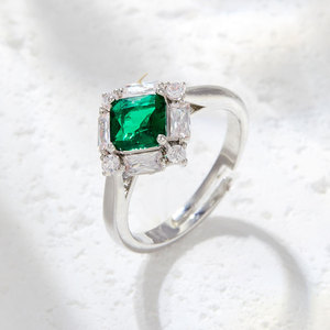 Vintage Style Rhombus Emerald <b>Open</b> <b>Ring</b> Micro Set Zircon Adjustable Women's <b>Ring</b> Party Jewelry - Product Image 4